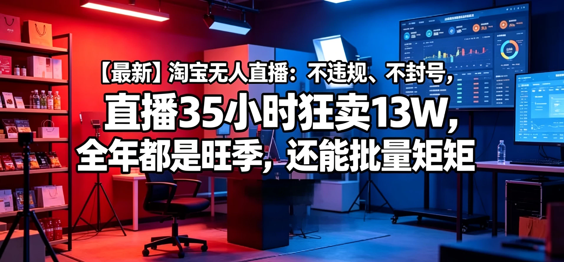 淘宝无人直播:不违规、不封号,直播35小时狂卖13W,全年都是旺季,还能批量矩阵操作